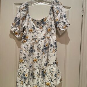 American Eagle Outfitters White Mini Dress with Blue and Yellow Floral Design